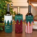 Personalized Christmas Bell Elf Double-sided Use Wine Bottle Covers with Text Christmas Decor Gift for Family Wine Lover