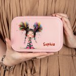 Personalized Quirky Girl Two-layer PU Leather Jewellery Box with Name Travel Accessory Birthday Anniversary Gift for Women