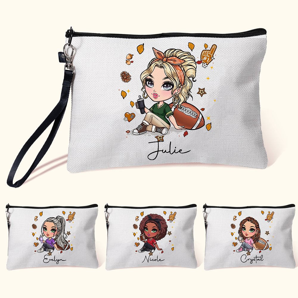 Sac de maquillage en lin avec nom Accessoire de voyage Cadeau d'anniversaire pour les femmes amoureuses du football