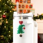 Personalised Snowflake Heart Christmas Tree Bow Charm with Initial Accessories for Stanley Tumbler Christmas Party Gift for Family