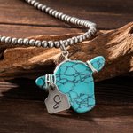 Collar de Piedra Teñida de Vaca Estilo Retro Navajo Personalizado con Etiqueta de Inicial Grabada Regalo de Cumpleaños para Vaquera Cowgirl