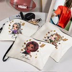 Henkilökohtainen muoti jalkapallo tyttö pellava Wristlet Makeup Bag nimi Travel Accessory Syntymäpäivä urheilu lahja naisille jalkapallon ystäville