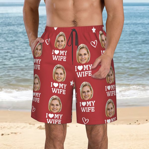 Personalised Quick Dry Face Photo Beach Swim Shorts Funny Bachelor Party Anniversary Valentine's Day Gift for Man