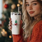 Personalised Snowflake Heart Christmas Tree Bow Charm with Initial Accessories for Stanley Tumbler Christmas Party Gift for Family