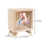 Personalised Mermaid Initial Clear Wooden Piggy Money Box with Name Birthday Children's Day Gift for Girls