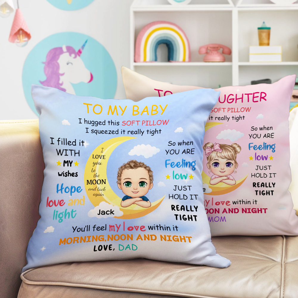 Taie d'oreiller personnalisée en forme de personnage de dessin de lune pour enfant avec nom Cadeau de décoration d'intérieur pour garçons et filles