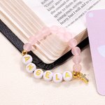 Personalised Matte Pink Rose Quartz Beaded Baby Girl Name Bracelet with Gold Cross Charm Baby Shower Christening Gift for Newborn Godchild