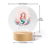 Veilleuse LED en Acrylique Personnalisée avec Nom Motif Sirène Base en Bois Décoration de la Chambre d'Enfant Cadeau d'Anniversaire pour Fille