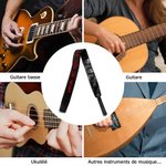 Sangle de Guitare en Cuir Personnalisée avec Nom Brodé  Accessoires de Musique Réglable Cadeau d'Anniversaire pour Joueur de Guitare Musicien