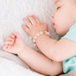 Personalised Matte Pink Rose Quartz Beaded Baby Girl Name Bracelet with Gold Cross Charm Baby Shower Christening Gift for Newborn Godchild