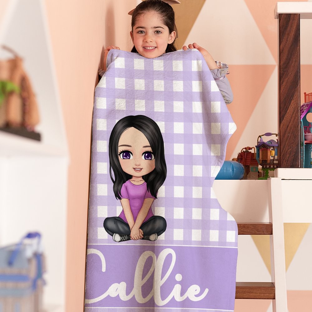 Personnalisé Multicolore Grid Plaid Cute Cartoon Character Soft Throw Blanket with Name Home Decor Birthday Gift for Kids Family