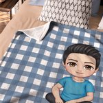 Personalizzato Multicolore Grid Plaid Cute Cartoon Character Coperta morbida con nome Home Decor Regalo di compleanno per bambini Famiglia
