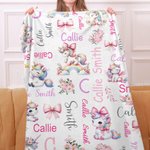 Personalized Floral Rainbow Fantasy Unicorn Pink Bow Soft Throw Blanket with Name Nursery Decor Baby Shower Birthday Gift for Newborns Girls