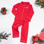 Personalised Soft Christmas Red Kid Pajama Matching Set with Name Christmas Eve Party Gift for Boys Girls