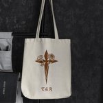 Personalized Cross Birth Flowers Large Bible Carrying Canvas Bag with Text Christmas Easter Baptism Gift for Christian