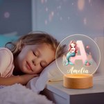 Personalised Mermaid Girl Acrylic LED Night Light with Wooden Base and Name Nursery Decor Baby Shower Birthday Gift for Kids
