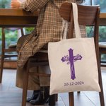 Personalized Cross Birth Flowers Large Bible Carrying Canvas Bag with Text Christmas Easter Baptism Gift for Christian