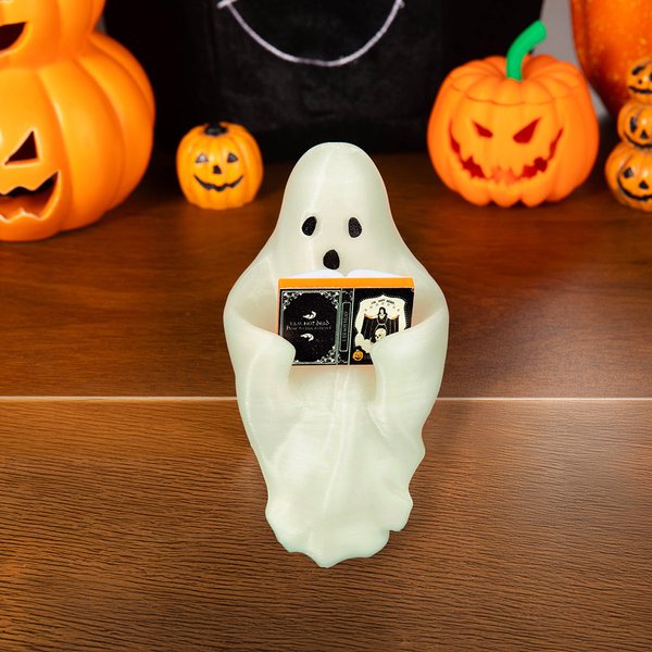 Personalized 3D Printed Reading Ghost Glow in The Dark Tabletop Decor with Miniature Halloween Gift for Bookworms Readers