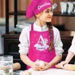 Personalisiertes Niedliches Waldtier Panda Elefant Schürze-Kochmütze-Set mit Namen Initiale Einstellbar Handarbeit Geburtstagsgeschenk für Kinder