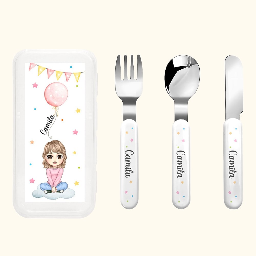 Couteau, fourchette, cuillère, étui 3 pièces en acier inoxydable pour enfant Cadeau d'anniversaire et de rentrée pour garçon et fille