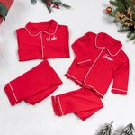 Personalised Soft Christmas Red Kid Pajama Matching Set with Name Christmas Eve Party Gift for Boys Girls