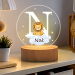Luce notturna LED personalizzata con stelle nuvole e animali base in legno decorazione cameretta regalo di compleanno e babyshower per bambini