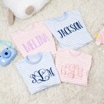 Personlig mjuk 100% bomullsrandig barnpyjamas med broderad text Födelsedagspresent för pojkar flickor