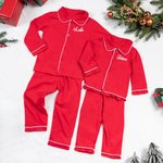 Personalised Soft Christmas Red Kid Pajama Matching Set with Name Christmas Eve Party Gift for Boys Girls