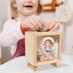 Personalised Mermaid Initial Clear Wooden Piggy Money Box with Name Birthday Children's Day Gift for Girls