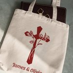 Personalized Cross Birth Flowers Large Bible Carrying Canvas Bag with Text Christmas Easter Baptism Gift for Christian