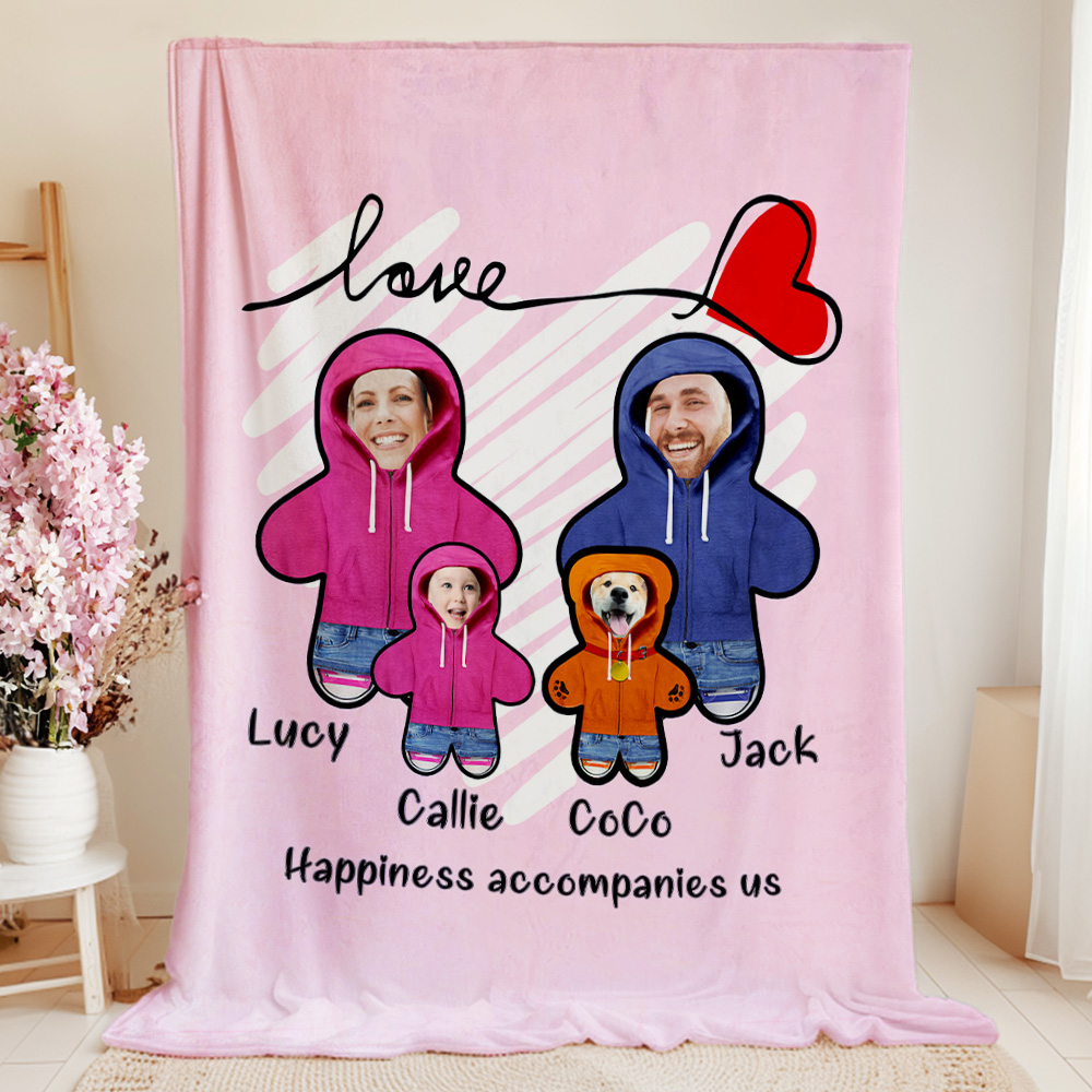 Cœur personnalisé 1-6 membres de la famille Photo Collage Couverture douce avec nom Décoration de la maison Cadeau d'anniversaire pour la famille