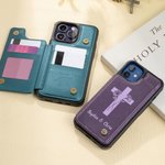 Gepersonaliseerd Kruis Geboorte Bloem Leren Flip Telefoonhoesje voor Apple Samsung met Kaarthouder RFID Blokkering Religieus Doopcadeau voor Christen