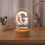Personalised Mermaid Girl Acrylic LED Night Light with Wooden Base and Name Nursery Decor Baby Shower Birthday Gift for Kids