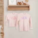 Personlig mjuk 100% bomullsrandig barnpyjamas med broderad text Födelsedagspresent för pojkar flickor