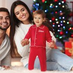 Personalised Soft Christmas Red Kid Pajama Matching Set with Name Christmas Eve Party Gift for Boys Girls