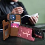Gepersonaliseerd Kruis Geboorte Bloem Leren Flip Telefoonhoesje voor Apple Samsung met Kaarthouder RFID Blokkering Religieus Doopcadeau voor Christen