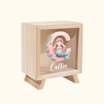 Personalised Mermaid Initial Clear Wooden Piggy Money Box with Name Birthday Children's Day Gift for Girls