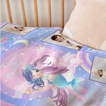 Personalised Fantasy Mermaid 4 Photos Collage Soft Throw Blanket with Name Nursery Decor Birthday Baby Shower Gift for Kids