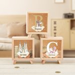 Personalized Cartoon Dragon Castle Initial Wood Clear Money Box Piggy Bank with Name Birthday for Kids