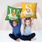 Gepersonaliseerd Fantasie Ster Wolk Schattig Bos Dieren Kussenhoes met Initiaal en Naam Home Decor Verjaardag Baby Shower Cadeau voor Kinderen
