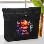 Personlig rolig tecknad grinig djur stor canvas tygkasse med nätficka för arbete resor födelsedagspresent för kvinnor