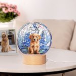 Gepersonaliseerd Cartoon Honden Portret Gebrandschilderd Glas Effect LED Nachtlampje met Houten Voet Uniek Verjaardagscadeau Huisdierbezitter