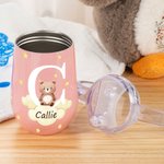 Tazza con beccuccio termica personalizzata con animali della foresta con coperchio e manico 295ml regalo di compleanno o ritorno a scuola per bambini