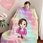 Personalizado lindo de dibujos animados de la muchacha de fantasía Gradiente suave manta con diseño de sirena Nombre Regalo de cumpleaños para las niñas