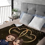 Personalized Cartoon Character Starry Sky Double Heart Soft Throw Blanket with Names and Year Home Decor Valentine's Day Anniversary Gift for Couple