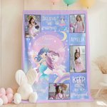 Personalised Fantasy Mermaid 4 Photos Collage Soft Throw Blanket with Name Nursery Decor Birthday Baby Shower Gift for Kids