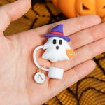 Personalised 3D Ghost Cat Pumpkin Straw Cover Topper with Initial Charm Accessories for Stanley Tumbler Halloween Birthday Gift for Family Friends