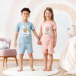 Personlig Stjärnmoln Initial Söt Skog Djur Mjuk Barnpyjamas T-shirt Shorts Set med Namn Multicolor Tillgänglig Födelsedagspresent för Pojkar Flickor