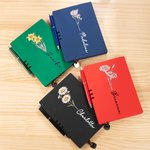 Personalised Birth Flower Leather A5 Lined Journal Notebook and Pen Set Birthday Gift for Artists Painters Office Workers