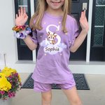 Personlig Stjärnmoln Initial Söt Skog Djur Mjuk Barnpyjamas T-shirt Shorts Set med Namn Multicolor Tillgänglig Födelsedagspresent för Pojkar Flickor